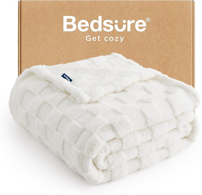 Bedsure GentleSoft Twin Blanket for Bed White - Super Soft Cozy Blankets for Women Men Girls, Cute Fuzzy Fleece Throws for Bedroom Couch, 60x80 Inches