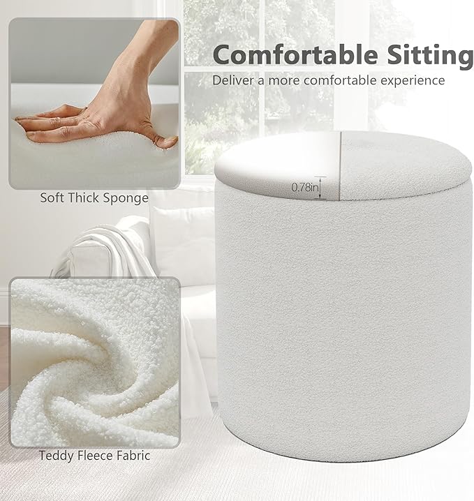 Ottoman Poufs with Storage, Set of 2 Soft Upholstered Vanity Stool,Multifunctional Ottomans Coffee Table Padded Seat Foot Rest for Living(White, Pack of 2)