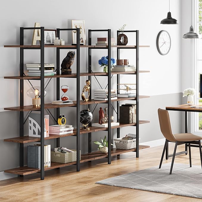 Tribesigns 5-Tier Bookshelf, Vintage Industrial Style Bookcase 72 H x 12 W x 47L Inches
