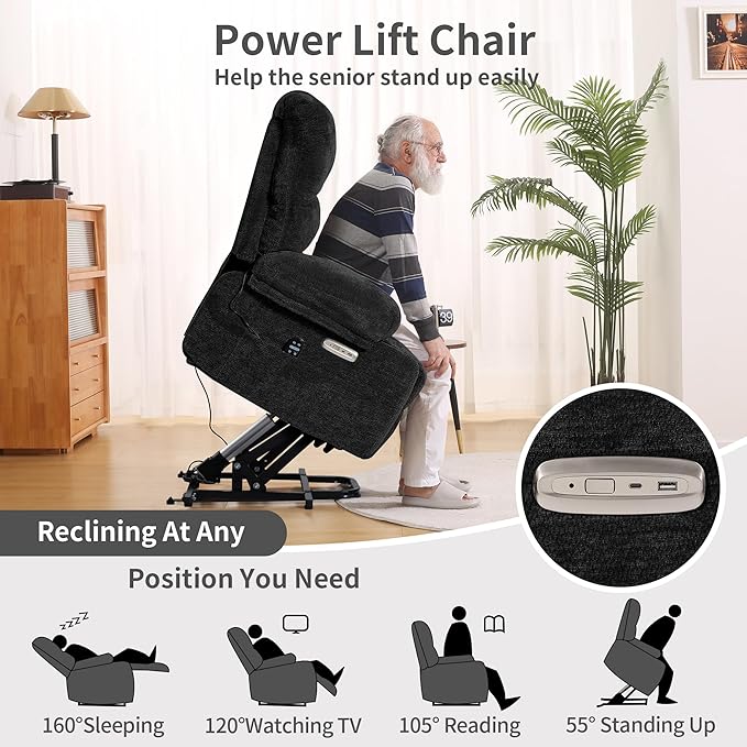 DURASPACE Power Lift Recliner Chair Massage Recliners with Heat, Shell Backrest Lift Chair Recliners for Elderly(Dark Gray)