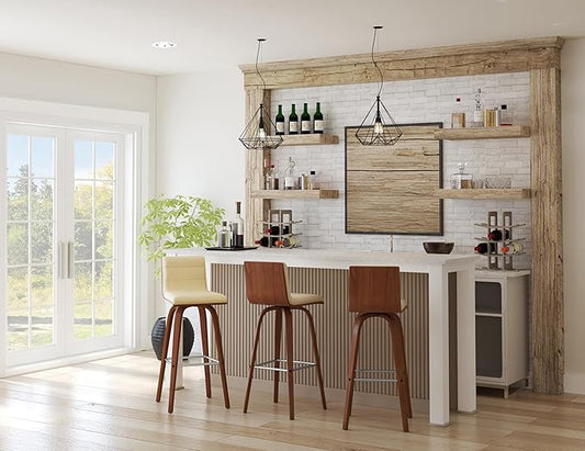 Vienna 30" Swivel Bar Stool in Walnut Wood Finish with Cream Faux Leather - Set of 2