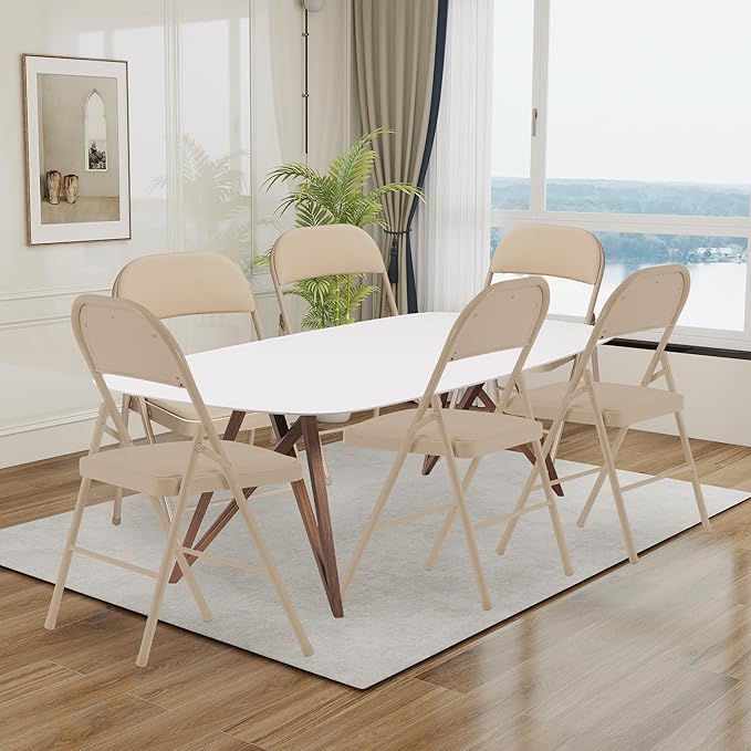 10 Pack Folding Chairs with Padded Cushion and Back, Khaki Portable and Foldable Chairs with Durable Metal Frame for Indoor Outdoor Office Party Events Kitchen, 330lbs Capacity