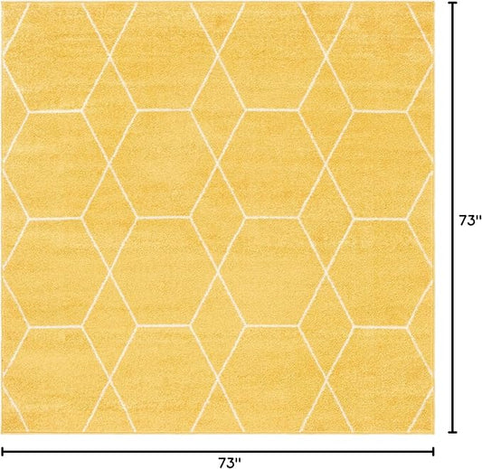 Unique Loom Trellis Frieze Collection Area Rug - Geometric (6' Square, Yellow/ Ivory)