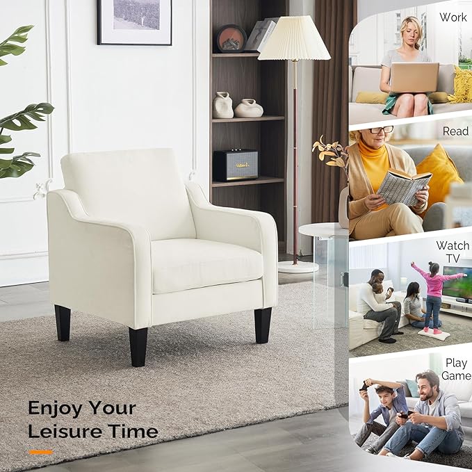 VINGLI Mid Century Modern Accent Chairs Set of 2, Comfy Armchair Chenille Sofa Upholstered Side Reading Chair for Living Room, Bedroom, Play Room, Apartment, Office