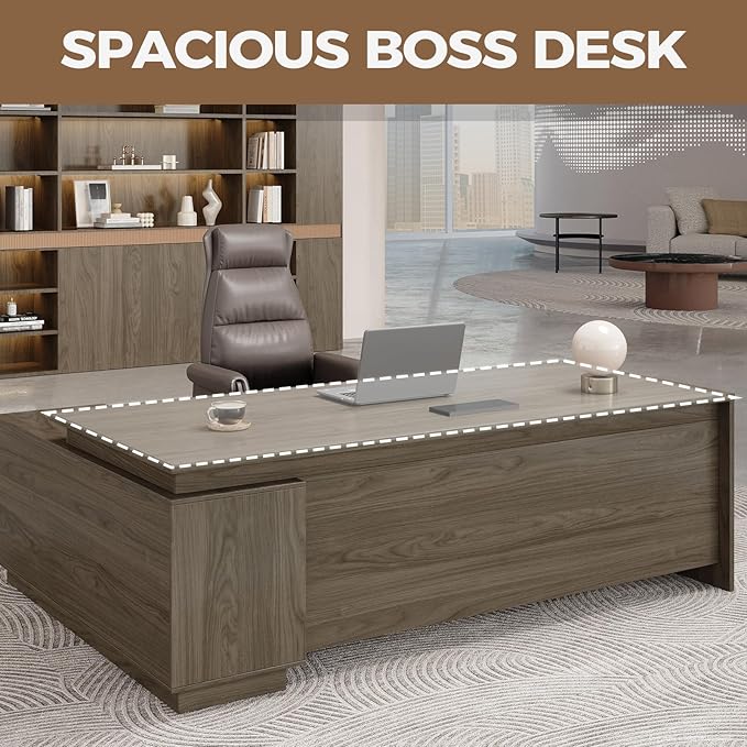 L-Shaped Executive Desk with Reversible Cabinets, Lockable Drawers & Cable Management – Large Wood Office Desk for Home or CEO Office(Black Walnut,63" L*32" W*30" H)