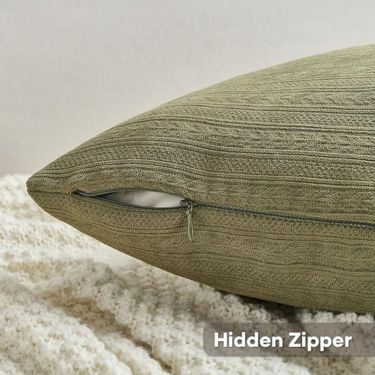 FUTEI Olive Green Decorative Throw Pillow Covers 26x26 Inch Set of 2,Soft Cozy Wheat Ear Striped Patterns Euro Pillow Shams,Modern Home Decor for Couch Bed Living Room