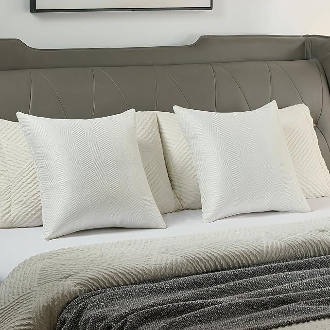 FUTEI Cream White Chenille Throw Pillow Covers 16x16 Inch Set of 2,Soft Wide Chevron Textured Cushion Case,Farmhouse Home Decor for Couch Bed Living Room