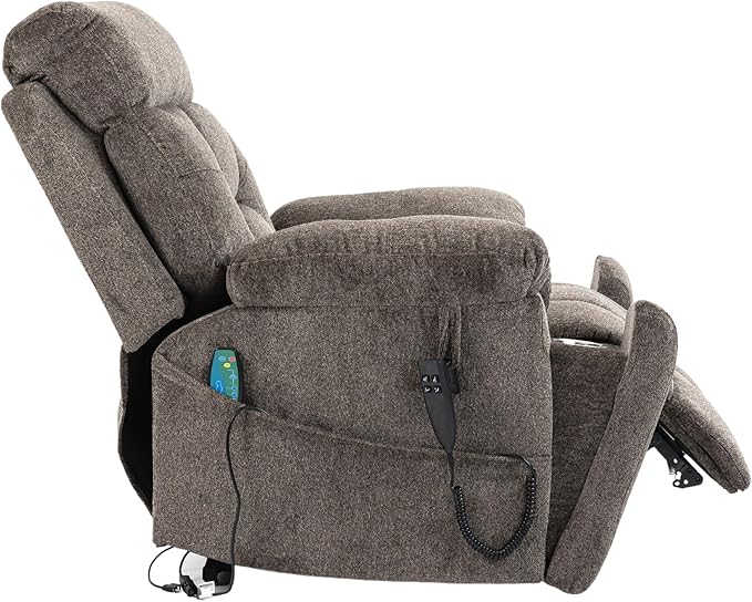 Dual Motor Lay Flat Lift Chairs Recliners - Extra Wide Big Man Recliner with Heat & Massage - Hidden Cup Holder - 400 lbs Capacity