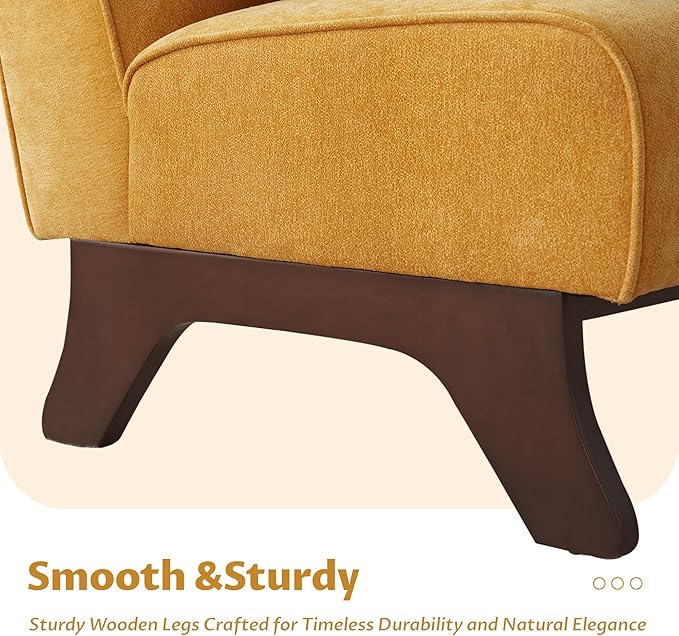 Set of 2 Upholstered Armless Accent Chair,Modern Comfy Living Room Chairs with Wooden Legs& Pillows,Lounge Sofa Side Chair for Bedroom Farmhouse Reading (Yellow, 2 PCS)