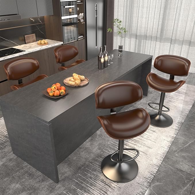 Bar Stools Modern Swivel Bar Chairs, Barstools Counter Height with Backrest for Bar, Kitchen, Dining Room, Brown