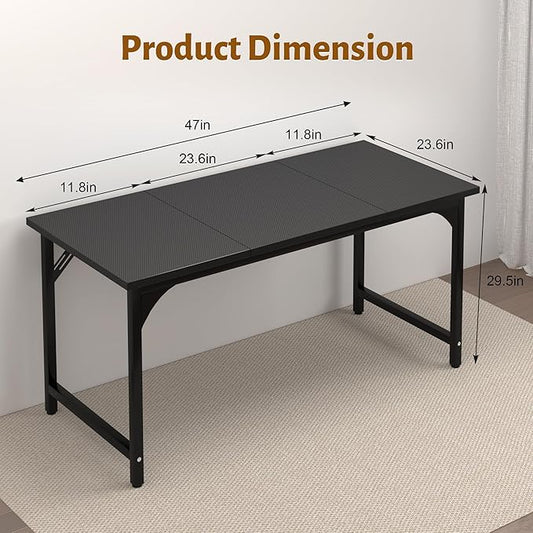 AZN Computer Desk, 47in Computer Desk, Gaming Office Desk w/Carbon Fiber Tabletop, Gaming Office Desk w/Sturdy Metal Frame, Home Office Desks w/Large Legroom for Game Work Study Writing, Black