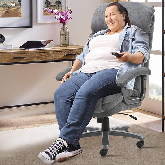 CLATINA Big and Tall Executive Office Chair, Extra Wide Seat, 800 LBS Capacity Heavy Duty Ergonomic Cloth Desk Chair with Wheels and Padded Armrests, High Back Fabric Computer Task Chair, Grey