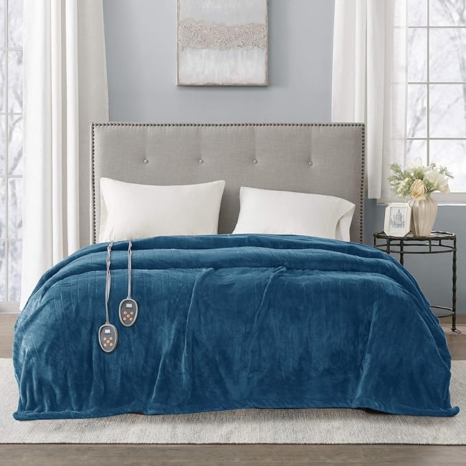 Beautyrest Heated Electric Blanket for Cold Weather, Fast Heating Heated Blanket, Auto Shut Off, Virtually Zero EMF, Multi Heat Setting, UL Certified, Teal King (90 inx100 in)