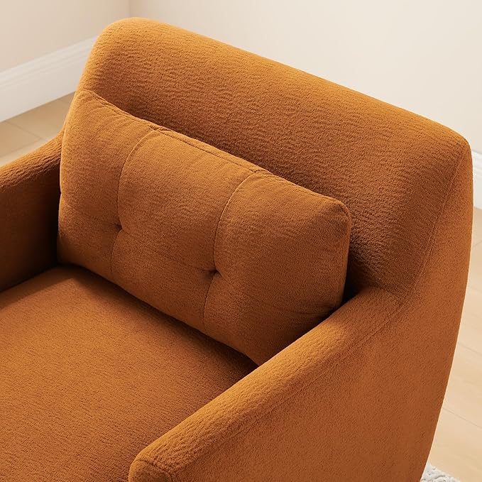 VANOMi Modern Accent Chairs, Terry Fabric Living Room Chairs with Cushion, Mid-Century Modern Comfy Reading Chair for Bedroom, Corner, Apartment, Orange