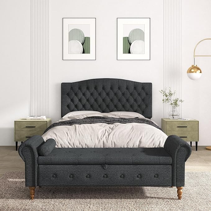 Queen Headboard Only, Upholstered Headboard for Adjustable Bed Linen Tufted Queen/Full Size Wall Mounted Head Board with Solid Wood Legs Head Board, Dark Gray