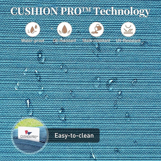 5 Piece Metal Outdoor Patio Furniture Set, Patio Conversation Sets 3-seater Sofa, 2 Swivel Chairs, 2 Ottomans with 5.75" Thick Cushion, Black All-weather Backyard Furniture Set, Blue-2