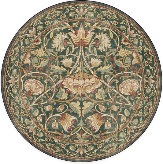 RUGGABLE x Morris & Co Machine Washable Area Rug– Lodden Soft Evergreen & Gold 6 ft Round, Stain-Resistant, Non-Slip–Medium Rug for Living Room, Bedroom, Hallway, Entryway & Office–with Cushioned Pad