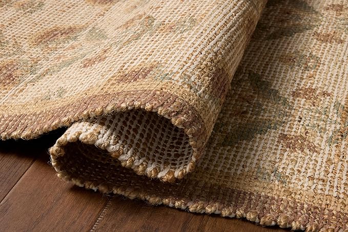 Loloi Chris Loves Julia Rue Collection RUE-01 Wheat/Sage 3'-6" x 5'-6" Accent Rug Jute Neutral Floral Living Room Bedroom Rug