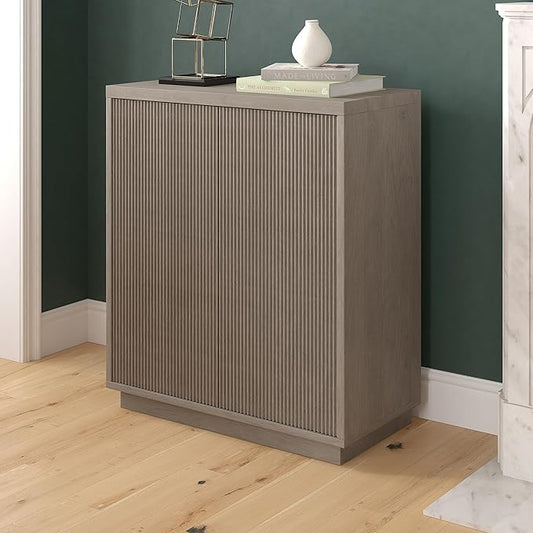 Henn&Hart 28" Fluted Wooden Accent Cabinet, Modern Ribbed Sideboard Buffet Cabinet with 2 Doors and an Adjustable Shelf for Living Room, Dining Room, Bedroom or Entryway, Antiqued Gray Oak