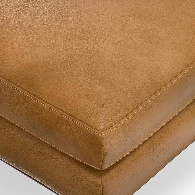 SIMPLIHOME Morrison Mid-Century Modern 72 inch Wide Sofa with Ottoman Set in Sienna Genuine Leather for the Living Room and Family Room