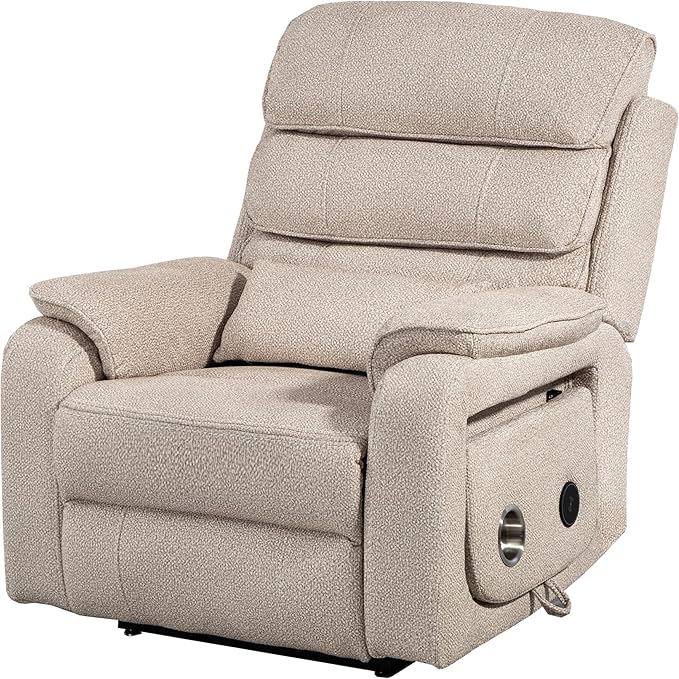 Power Lift Recliners Chairs for Elderly Adults Lay Flat Recliner with Heat & Massage, Wireless Charging Device, USB Ports, Cup Holder, Lumbar Pillow, 400Lbs(Grainy Fibric,Oatmeal)