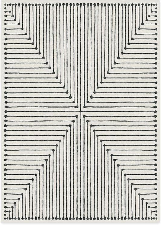 RUGGABLE x Jonathan Adler Machine Washable Modern Area Rug – Inkdrop Black & Ivory 10x14, Stain-Resistant, Non-Slip – Large Rugs for Living Room, Bedroom, Hallway, Entryway & Office–with Standard Pad