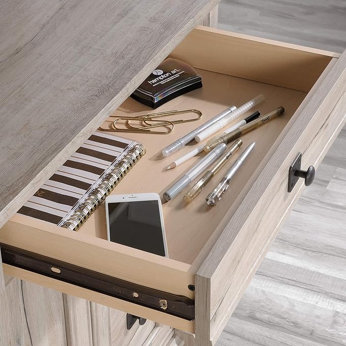 Sauder Palladia Computer Desk with Hutch, Home Office Desk with Drawers, File Cabinet Storage Drawer, Cable Management, Keyboard Tray, in Split Oak Finish