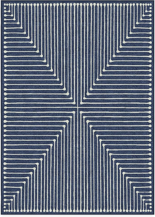 RUGGABLE x Jonathan Adler Machine Washable Modern Area Rug – Inkdrop Lapis Blue 10x14, Stain-Resistant, Non-Slip – Large Rugs for Living Room, Bedroom, Hallway, Entryway & Office–with Standard Pad