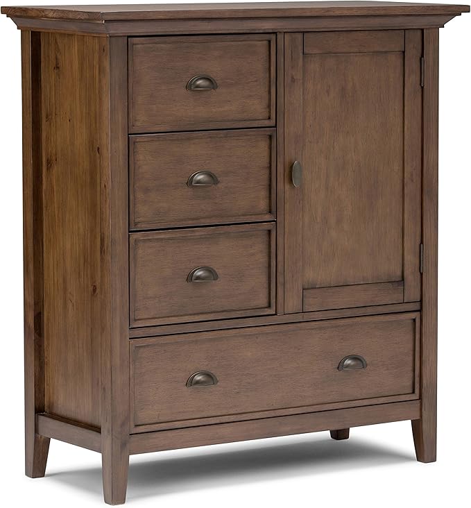 SIMPLIHOME Redmond SOLID WOOD 39 inch Wide Transitional Medium Storage Cabinet in Rustic Natural Aged Brown with 3 Small Drawers, 1 Large Drawer