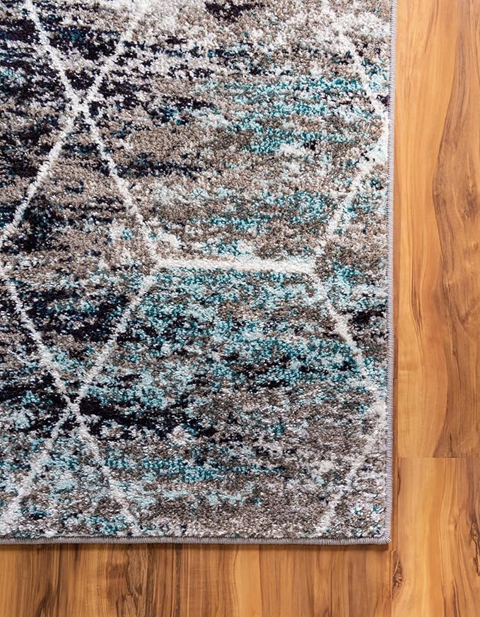Unique Loom Trellis Frieze Collection Area Rug - Geometric (2' x 13' Runner, Blue Multi/ Ivory)