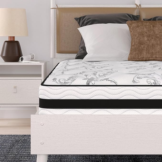 Signature Design by Ashley Queen Size Chime 8 Inch Medium Firm Innerspring Mattress with Pressure Relief Quilt Foam, Fiberglass Free, Mattress In A Box