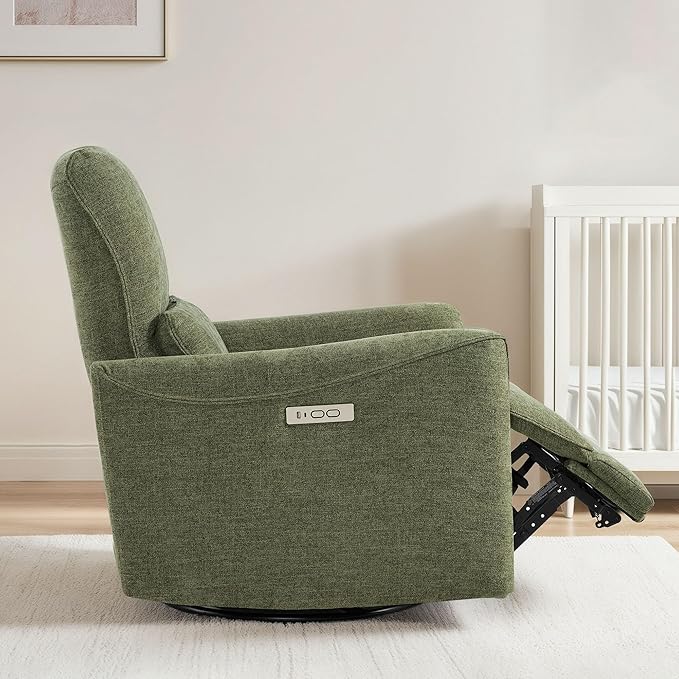 CHITA Power Recliner Chair Swivel Glider, FSC Certified Upholstered Living Room Nursery Reclining Sofa Chair with Lumbar Support, Green
