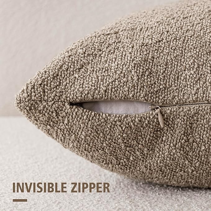 Foindtower Pack of 2 Textured Boucle Throw Pillow Covers Accent Solid Decorative Lumbar Pillow Cases Soft Couch Cushion Case for Chair Sofa Bedroom Living Room Home Decor 12x20 Inch Light Khaki Tan