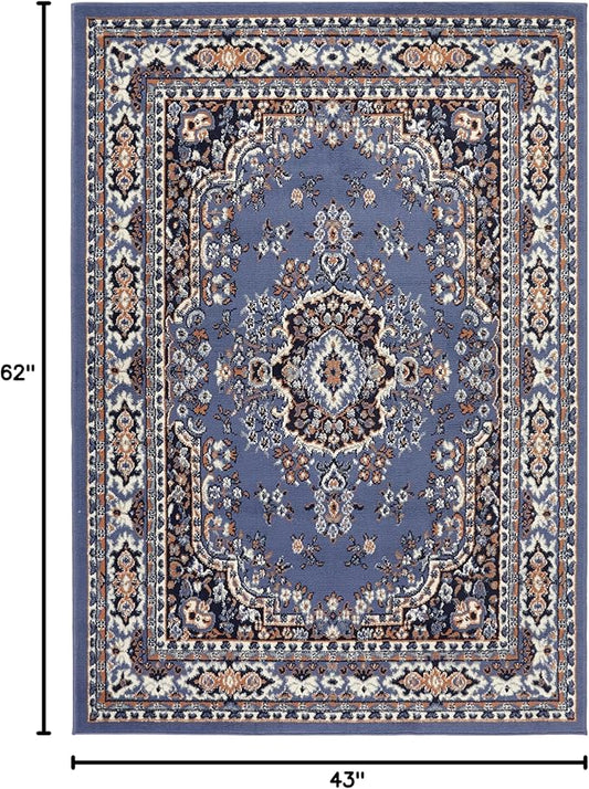 Home Dynamix Premium Sakarya Traditional Medallion Border Area Rug, Country Blue, 3'7"x5'2" Rectangle