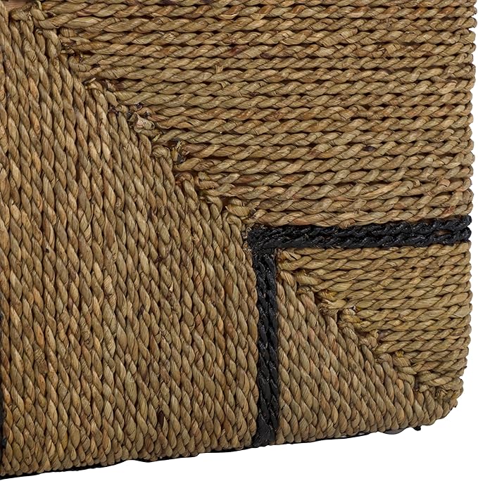 SAFAVIEH Couture Collection - Liatasha Natural & Black Woven Seagrass Square Ottoman, Fully Assembled (CWK2023A)