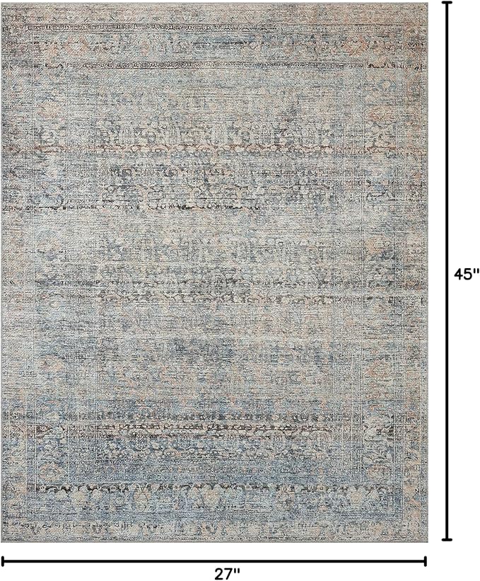 Loloi Amber Lewis Billie Collection, Denim & Blush 2'-3" x 3'-9" Area Rug – Antique & Distressed Accent Rugs for Living Room, Bedroom, Entryway & Hallway, No Shed High Traffic Area Home Decor Rug