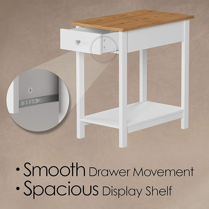 Side Table - Small Night Stand with Drawer and Open Storage Shelf - Traditional Style Bedroom or Living Room Furniture - Use as Bedside Table or End Table by Lavish Home (White)