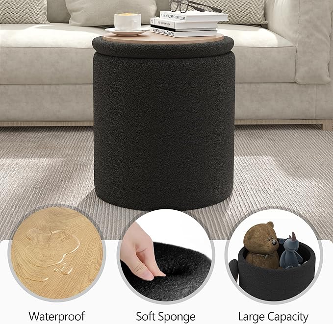 Ottoman Poufs with Storage, Set of 2 Soft Upholstered Vanity Stool,Multifunctional Ottomans Coffee Table Padded Seat Foot Rest for Living(Black, Pack of 2)