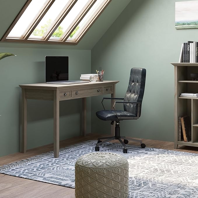 SIMPLIHOME Amherst Desk - 54-Inch Wide Solid Wood Writing Desk in Distressed Grey, Transitional Home Office Computer Table for Workspace or Study with 2 Drawers and Flip-Down Keyboard Tray