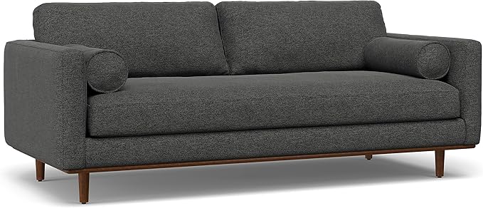 SIMPLIHOME Morrison 89-inch Wide Sofa in Charcoal Grey Woven-Blend Fabric, Handcrafted Mid-Century Modern Couch for Living Room or Family Room, Single Bench Cushion, Bolster Pillows
