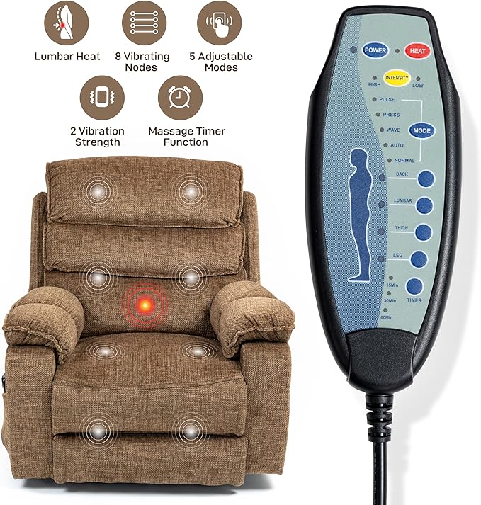 27in Extra Wide Power Lift Recliner Chair for Big Tall with Extended Footrest Heat Massage, Oversized Electric Lift Recliner Chairs for Adults Elderly Seniors, Arm Storage & Cup Holders