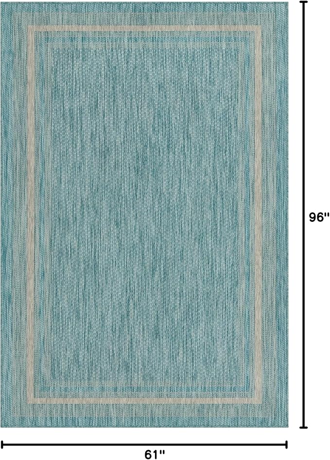 Unique Loom Outdoor Border Collection Area Rug - Soft Border (5' 1" x 8' Rectangle, Aquamarine/ Ivory)