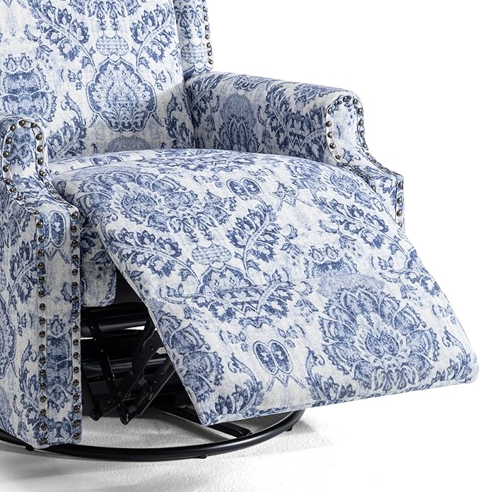 Lumibee Recliner Chair, 360° Swivel Rocker Recliner Chair with Footrest High Back, Comfy Upholstered Glider Rocking Chair for Living Room Bedroom (Navy)
