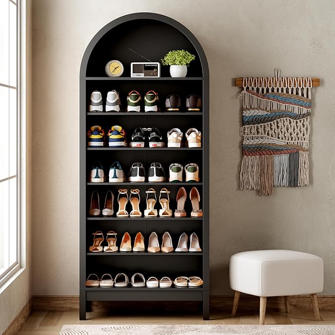 Shoe Cabinet, 70" Tall Arched Shoe Rack with 3 Adjustable Shelves, 7-Tier Large Freestanding Shoe Storage Organizer for Entryway, Closet, Hallway, Living Room