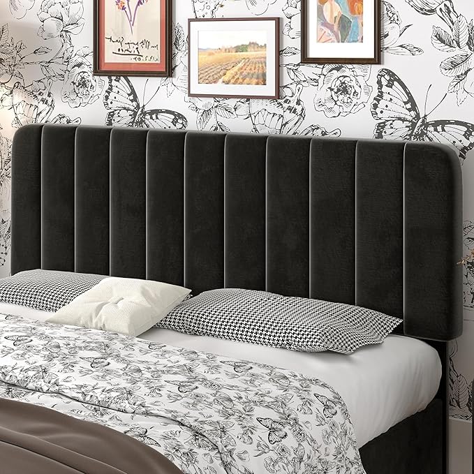 VECELO King Size Upholstered Bed Frame with 4 Drawers and Headboard, Velvet Platform Storage Bedframe, Wooden Slats Support, No Box Spring Needed,Black