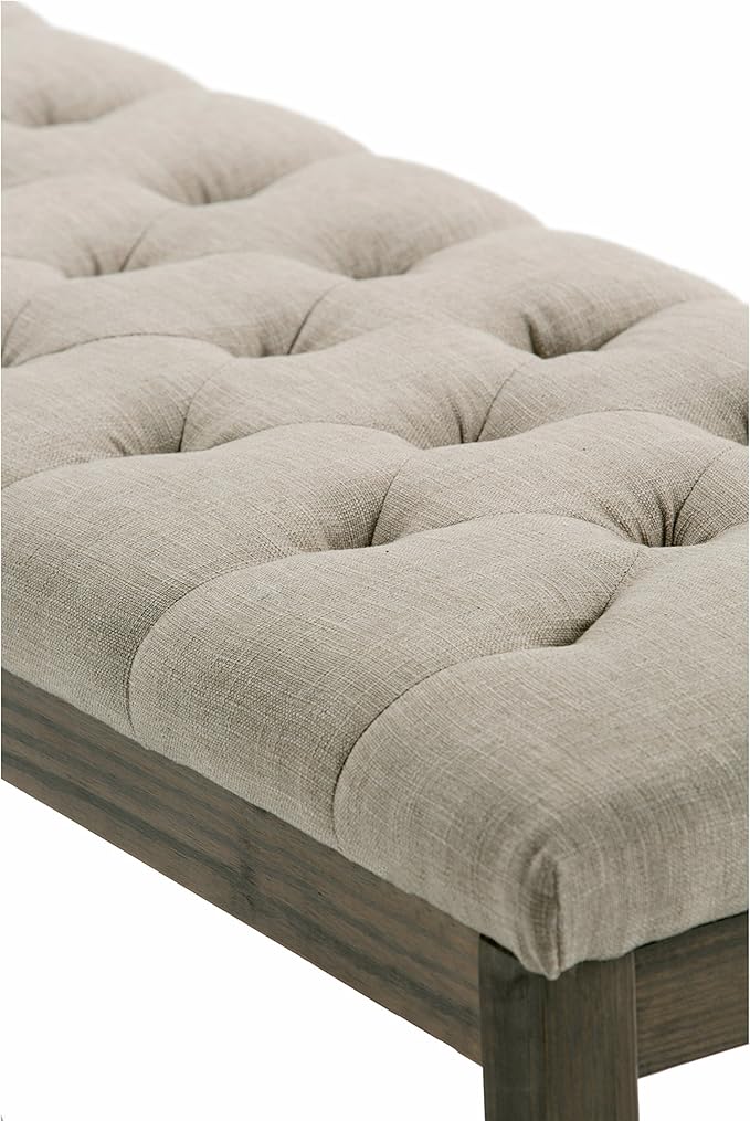 SIMPLIHOME Waverly 48 inch Wide Traditional Rectangle Tufted Ottoman Bench in Natural Linen Look Fabric, Assembled, For the Living Room and Bedroom