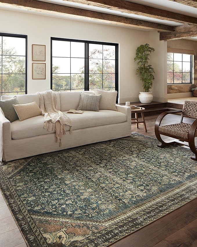 Loloi Magnolia Home by Joanna Gaines Banks Collection BAN-02 Denim/Clay 2'-0" x 5'-0" .13" Pile Height, Machine Washable, Accent Rug
