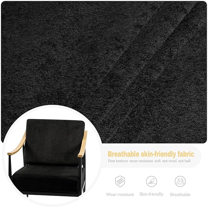 Modern Accent Chair for Living Room Bedroom Mid Century Arm Chair Upholstered Office Accent Chair Comfy Waiting Room Chair with Metal Frame, Black