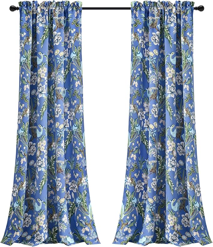 Lush Decor Dolores Light Filtering Window Panels, Pair, 52" W x 84" L, Blue & Green - Floral Curtains for Bedroom - Vintage Curtains - Coquette Room Decor