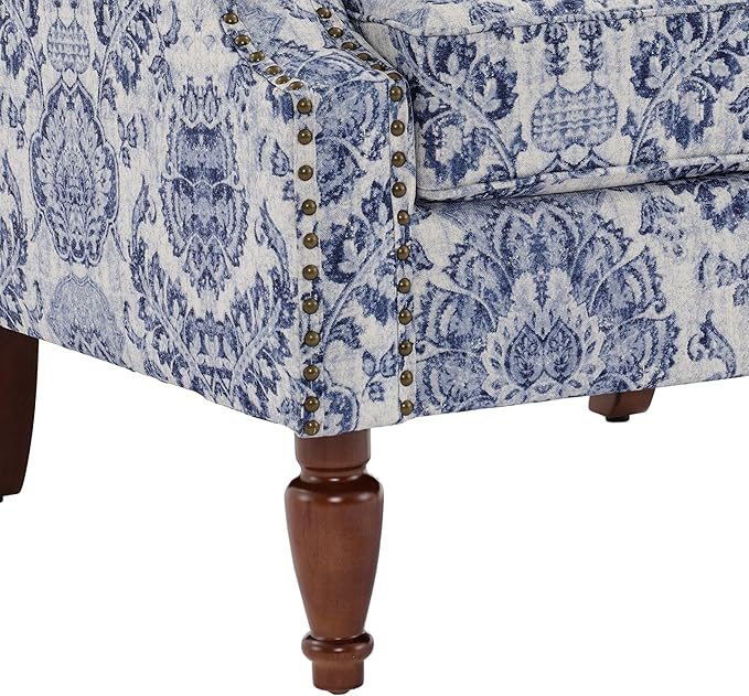UIXE High Back Floral Accent Chairs Set of 2, Upholstered Armchair in Fabric, Retro Printed Wingback Arm Chair for Living Room, Nailhead Trim Single Sofa Bedroom Reading Seat - Navy Blue